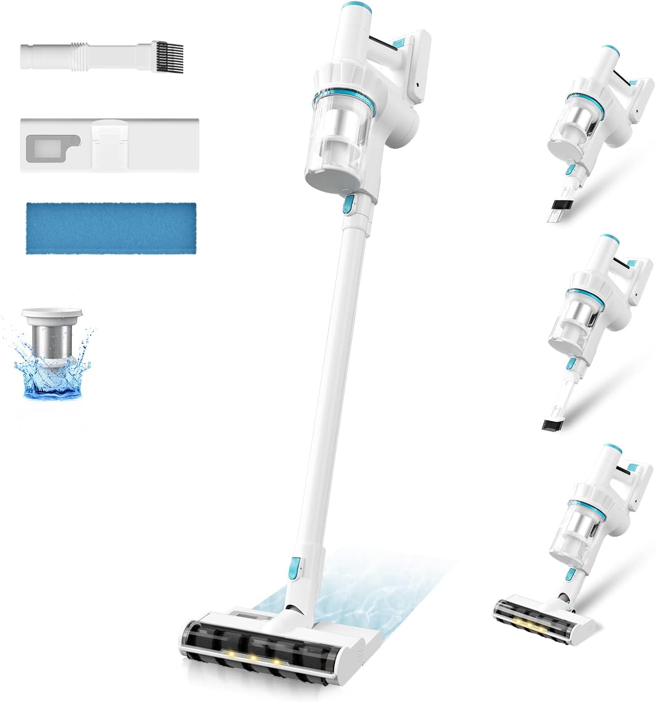 YOKEKON Cordless Stick Vacuum Cleaner - 280W Brushless Motor with 22KPa Powerful Suction for Pet Family, Wet and Dry Lightweight Vacuum Cleaner with 35min Detachable Battery