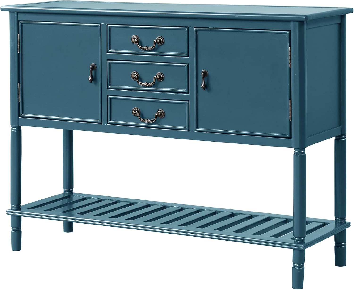 XD Designs Solid Wood Console Table Sofa with 3 Drawers,2 Cabinet and 1 Shelf, Free Standing Kitchen Storage Sideboard Buffet Table, Retro Narrow Accent Furniture (Navy Blue1), 14.96Dx45.28Wx33.86HIn