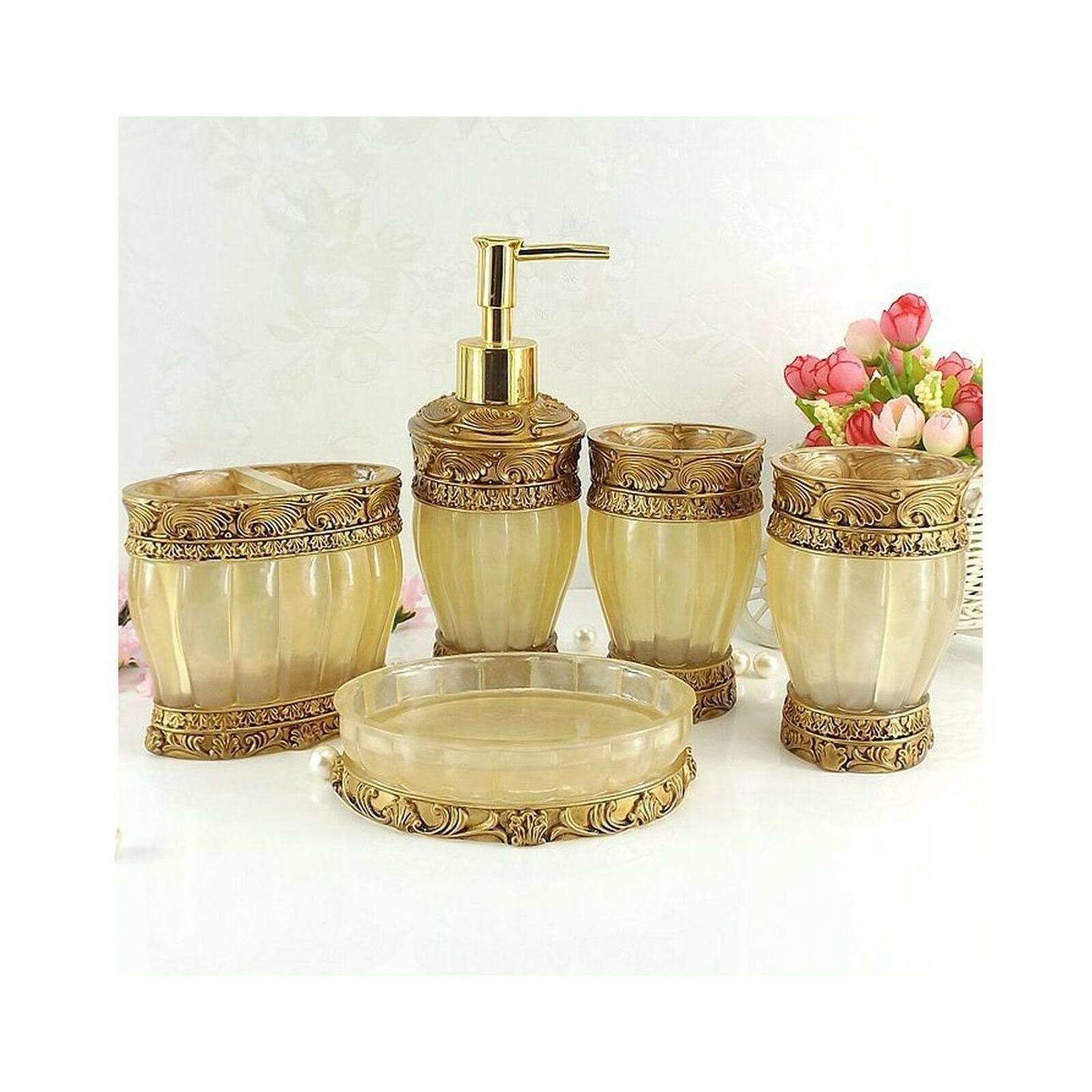 Luant Vintage Golden Bathroom Accessories, 5PIECE Bathroom Accessories Set