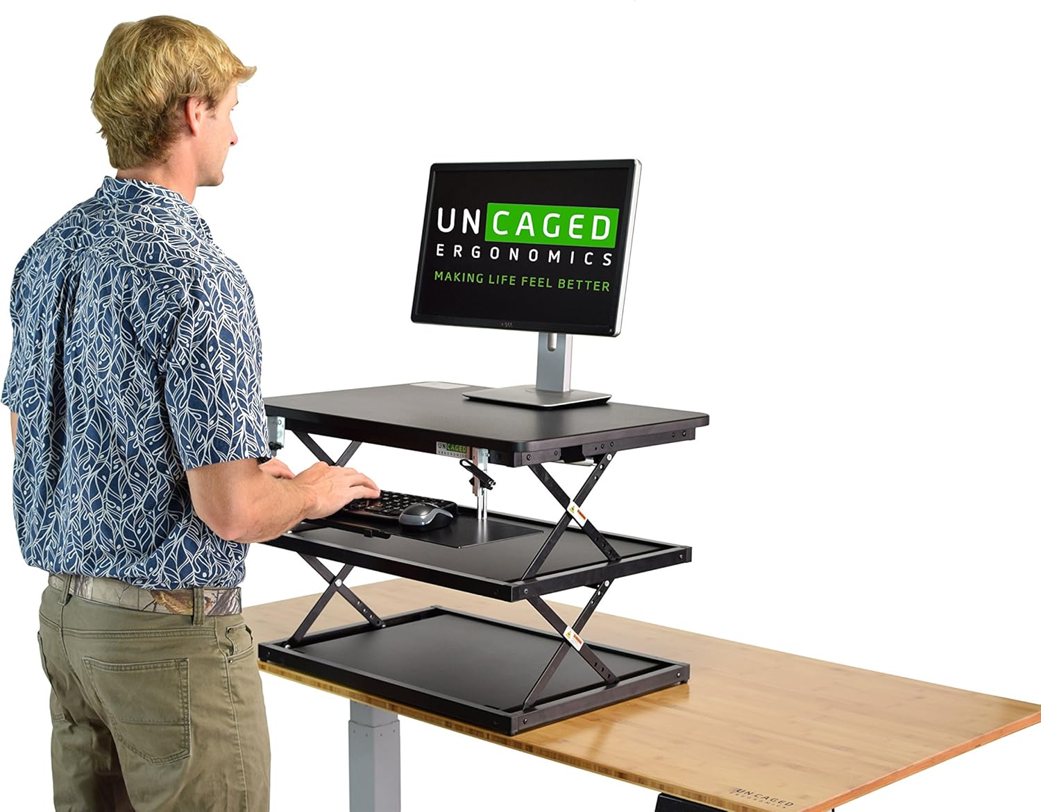 CHANGEdesk tall ergonomic standing desk converter adjustable height desktop sit stand up desk riser with adjustable keyboard tray affordable compact small simple computer tabletop office workstation