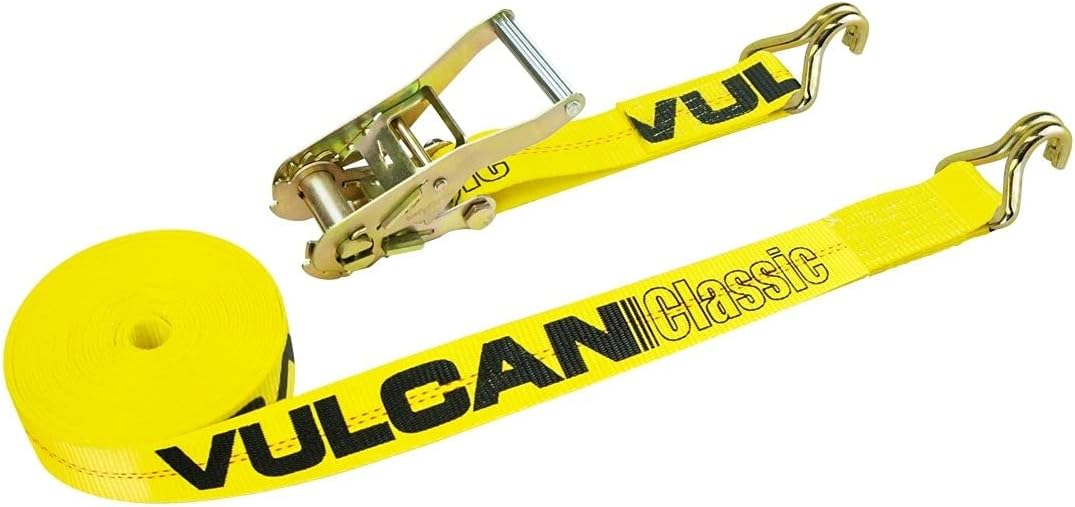 VULCAN Ratchet Strap with Wire Hooks 2 Inch x 30 Foot, 8 Pack - Classic Yellow - 3,300 Pound Safe Working Load