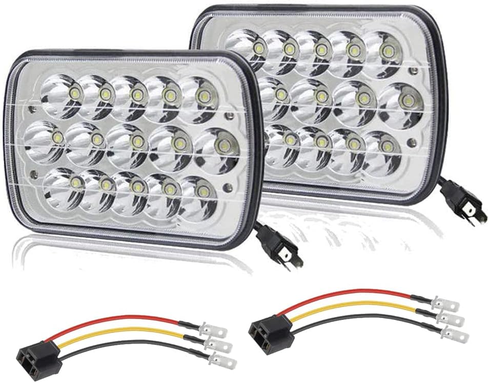 AMUNIESUN 2PC 45w Rectangle 7x6 5x7 Led Headlights 6052 6054 H5054 H6054 Hi/Low Sealed Beam Replacement For Chevy Express Cargo Van 1500 2500 3500 Jeep Wrangler Toyota Pickup Dodge Ram Pack of 2
