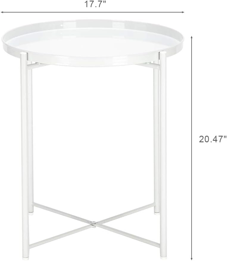 Trlec gt4-ly Round Metal Countertop and Cross Base Wrought Iron Living Room Side Table Pearl White Pack of 2
