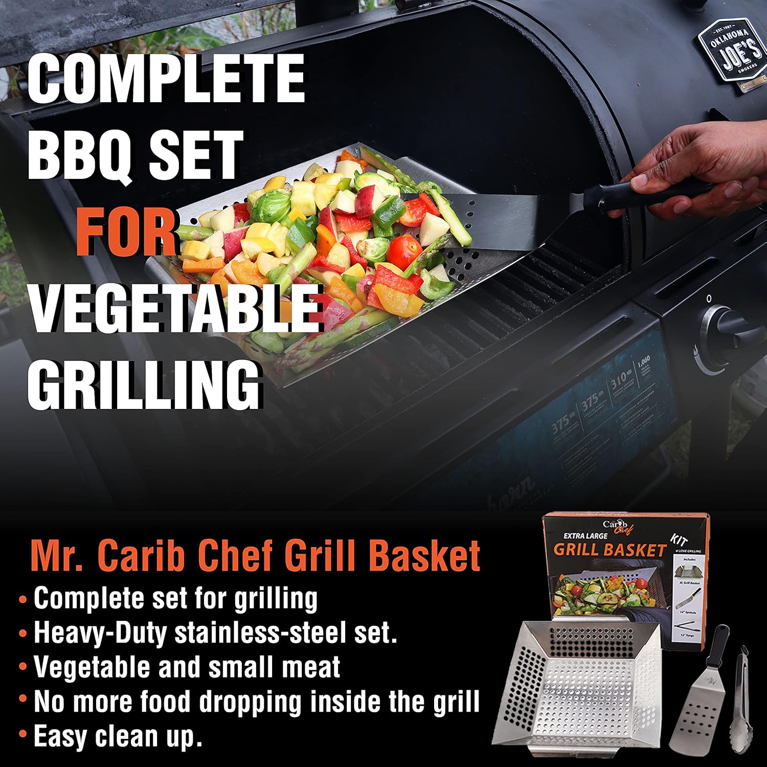 Large Vegetable Grill Basket Heavy Duty BBQ Grilling Accessories Nonstick Stainless Steel Cooking Baskets Veggie and Meat Best BBQ Utensil Set work on all Outdoor Barbecue & Smoker weber Grill Gift