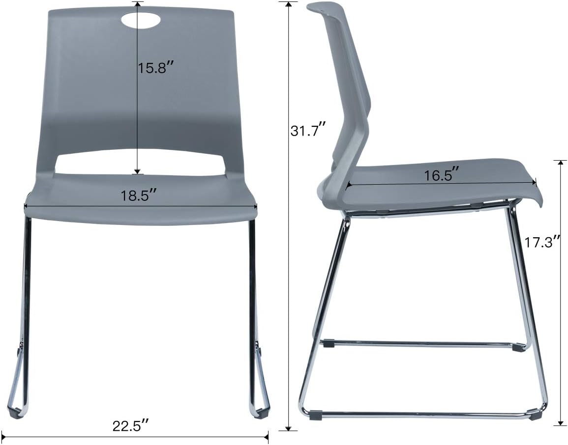 Sidanli Gray Stackable Chairs, Modern Waiting Room Chairs (Set of 4)