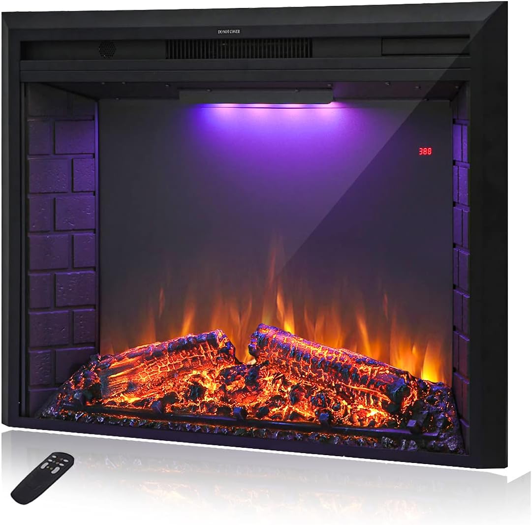 Masarflame 43'' Electric Fireplace Insert, Retro Recessed Fireplace Heater with Fire Cracking Sound, Remote Control & Timer, 750/1500W, Black