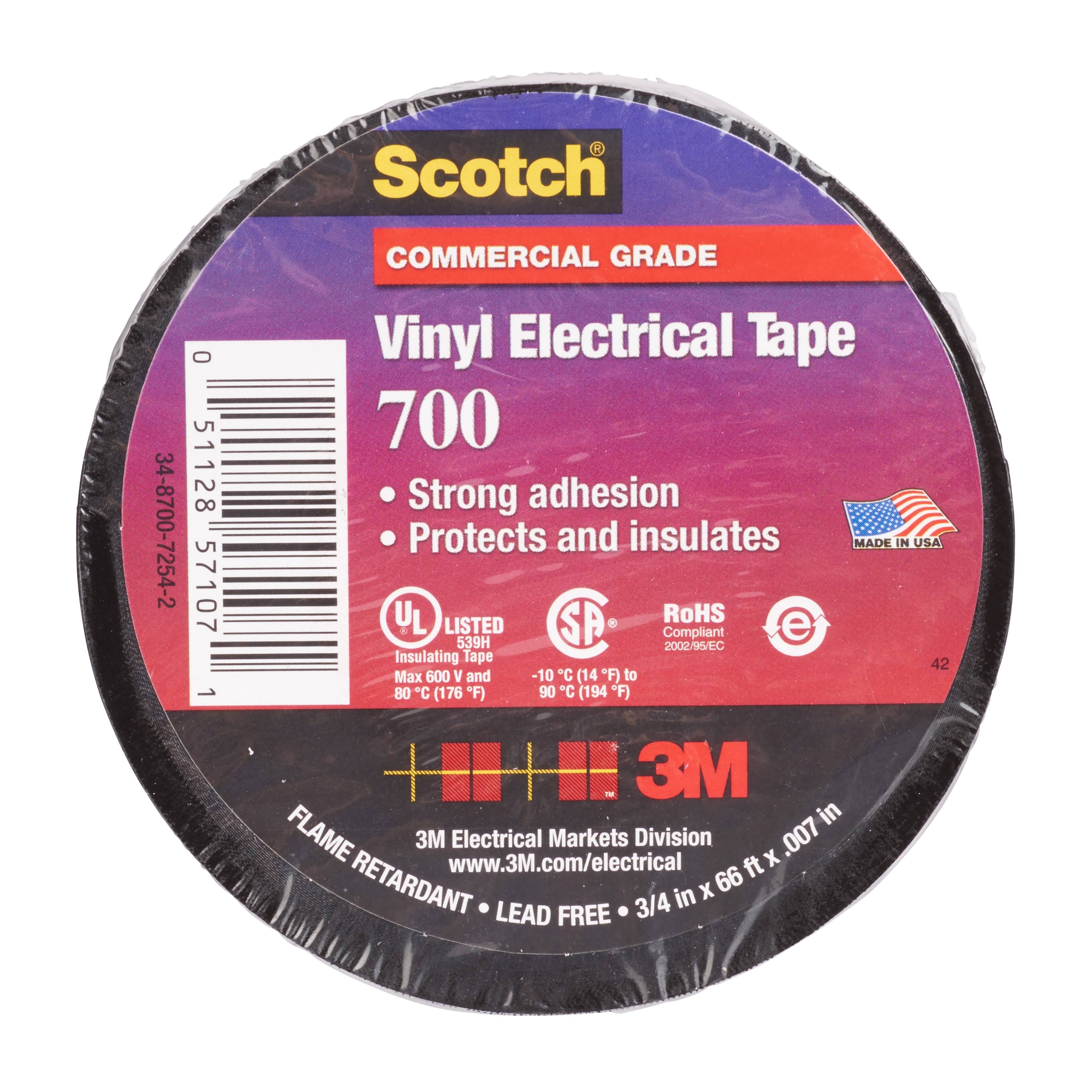 Scotch Vinyl Electrical Tape 700, 2 in x 20 ft, Black