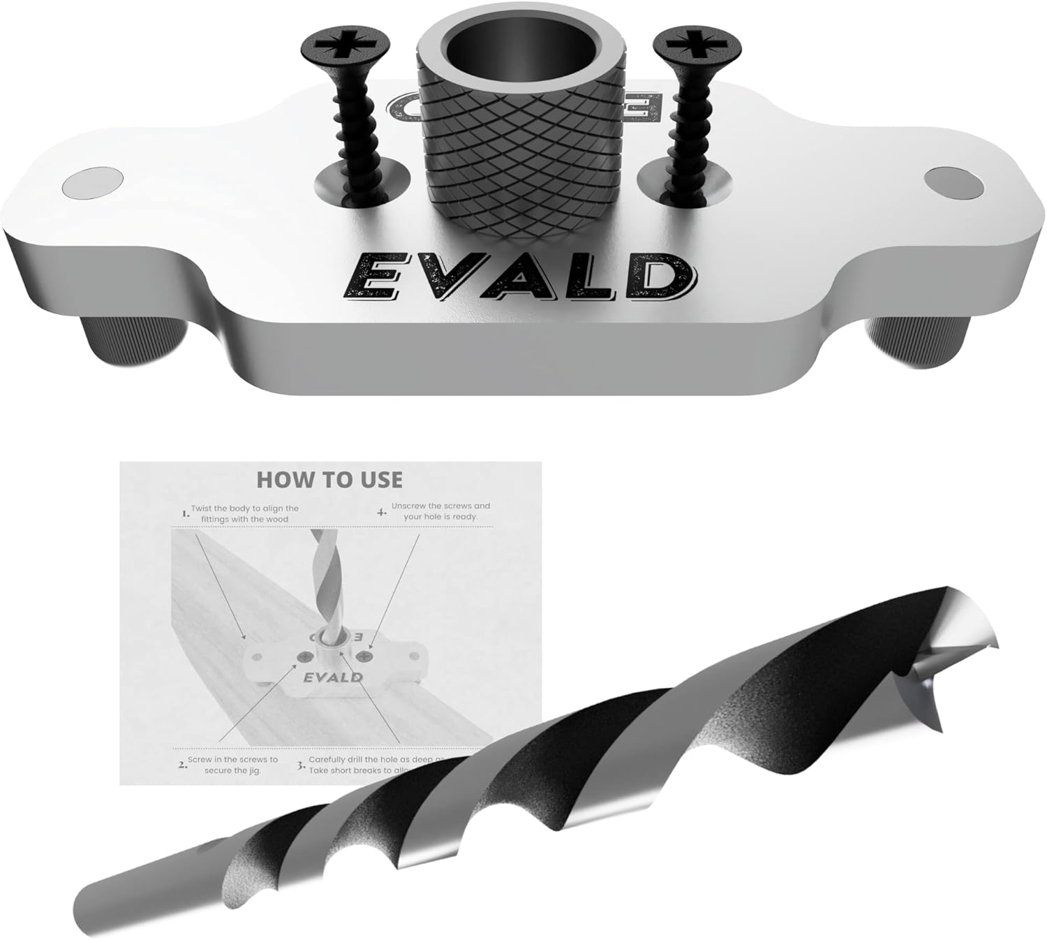 EVALD Dowel Jig Kit for Floating Shelf Bracket -1/2 inch x 9.8 inch long Drill Bit - Doweling Jig designed for Floating Shelf Hardware to make Hidden Shelf Brackets for invisible shelves Pack of 2
