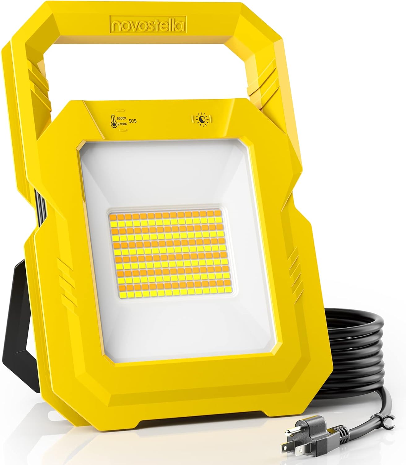 Novostella 6000LM Led Work Light Dimmable, Tunable White 2700k-6000k, 60W Portable Work Light with Stand, Touch Control, Waterproof, 16ft Cord, SOS Worklight For Workshop, Construction Site, Job Site Pack of 2