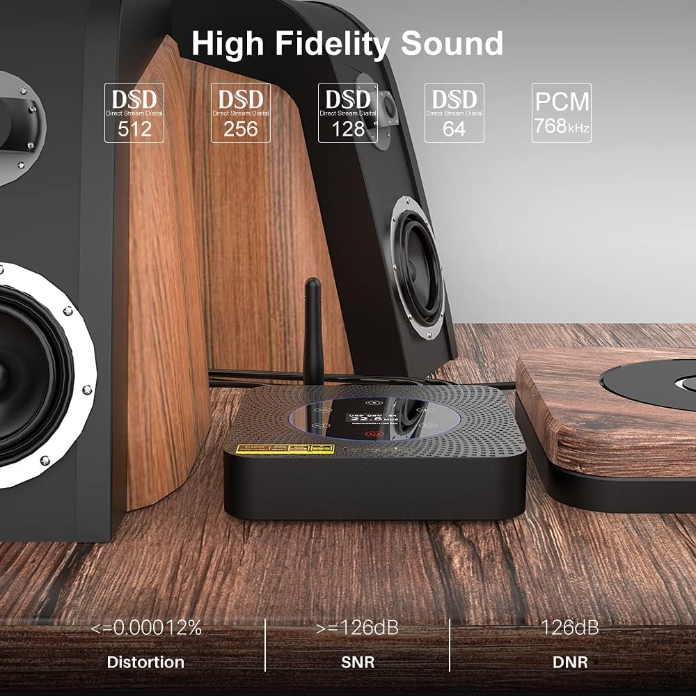 [Upgraded] Lavaudio DS601 HiFi Audio DAC USB Desktop DAC ES9038Q2M XMOS XU208, Long Range Receiver Bluetooth 5.0 Audio LDAC Preamplifier, DSD512 PCM32Bit/768Khz, Desktop DAC RCA Out