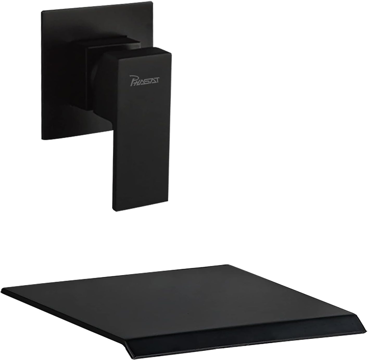 PHASAT Wall Mounted Waterfall Tub Faucet,Brass Waterfall Bathtub Faucet Tub Spout for Bathroom,High Flow Wall Mount Tub Filler Matte Black PTBB02E