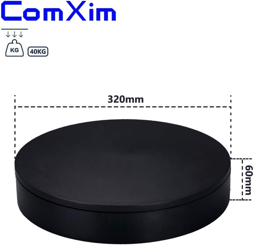 ComXim Professional 360 Degree Black Rotating Turntable for Product Photography, 88LB Capacity, 12.6in Diameter,Automatic Remote Control Angle,Speed（24-68s Per Circle）,Direction, Various Rotation Mode