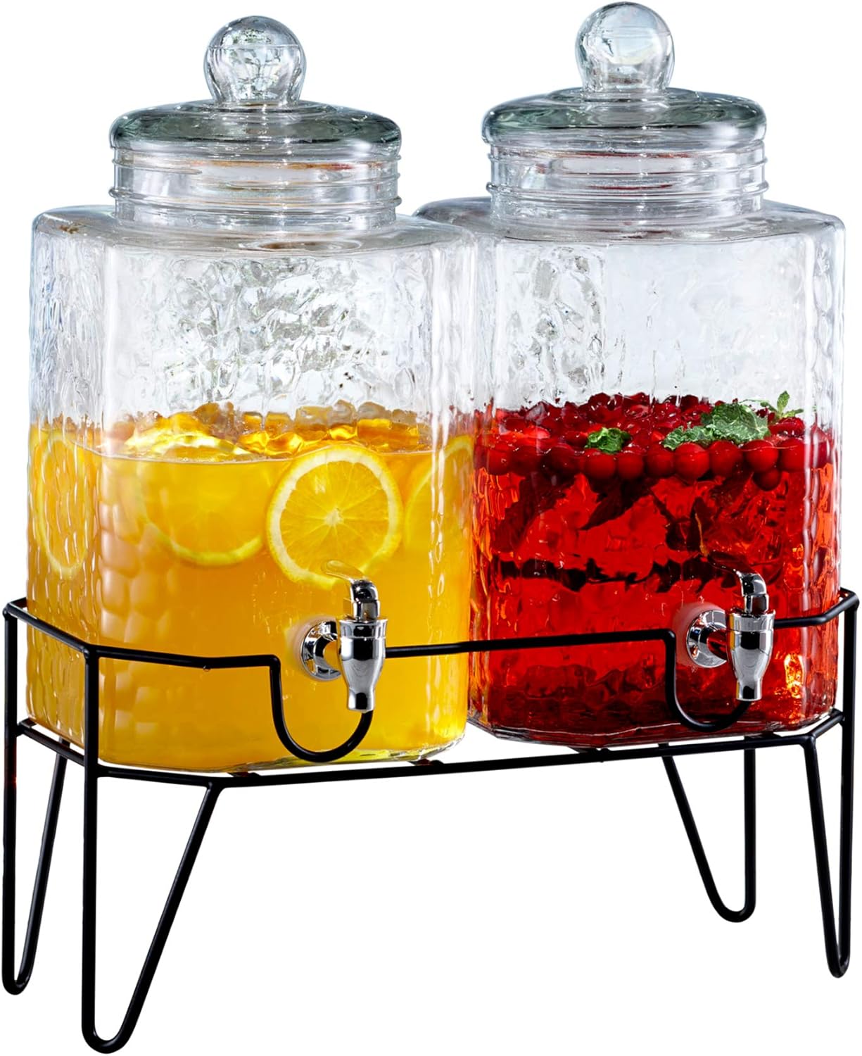 Style Setter 210266-GB 1.5 Gallon Each Glass Beverage Drink Dispensers with Metal Stand (Set of 2), 8.2 x 16.8, Clear Pack of 2