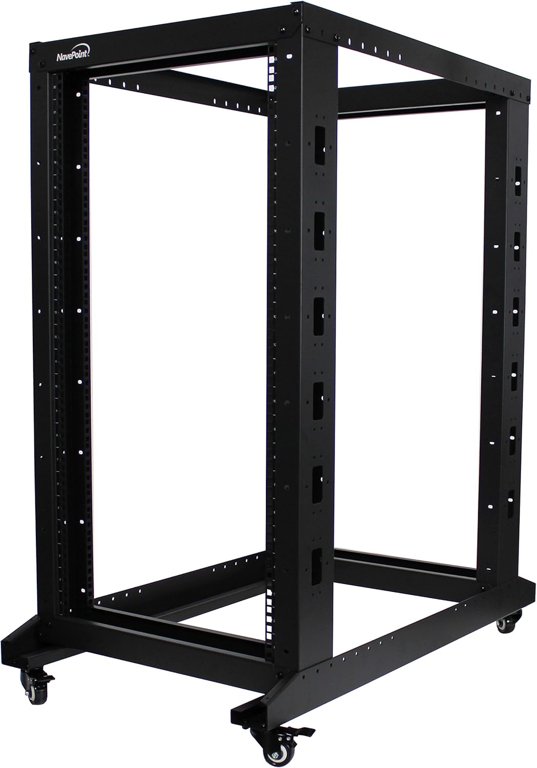 NavePoint 22U Professional 4-Post IT Open Frame Server Network Relay Rack 1000mm Casters Black