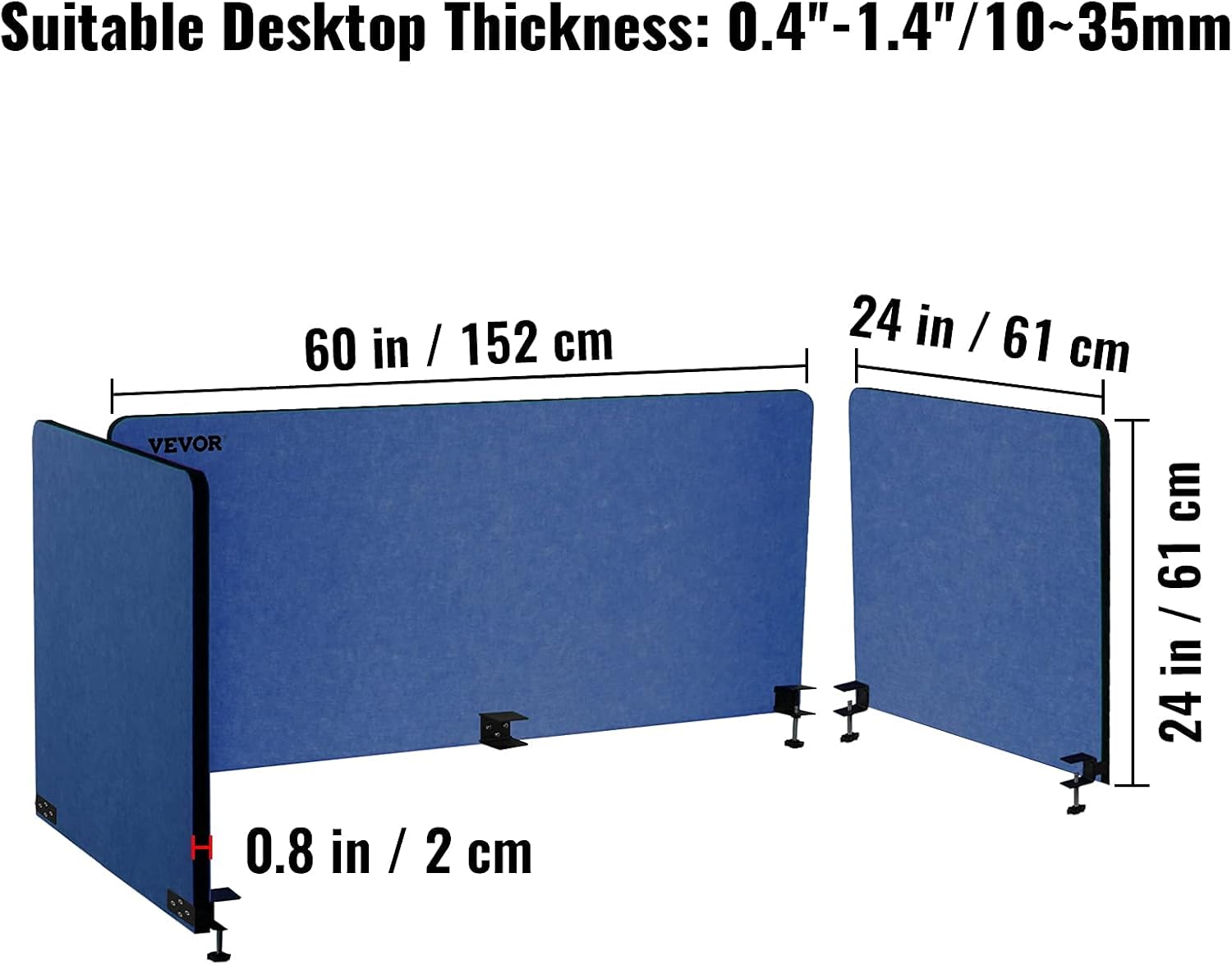 VEVOR Desk Divider 60''X 24''(1) 24''X 24''(2) Desk Privacy Panel 3 Steel Blue Flexible Mounted Desk Panels Reduce Noise and Visual Distractions for Office Classroom Studying Room