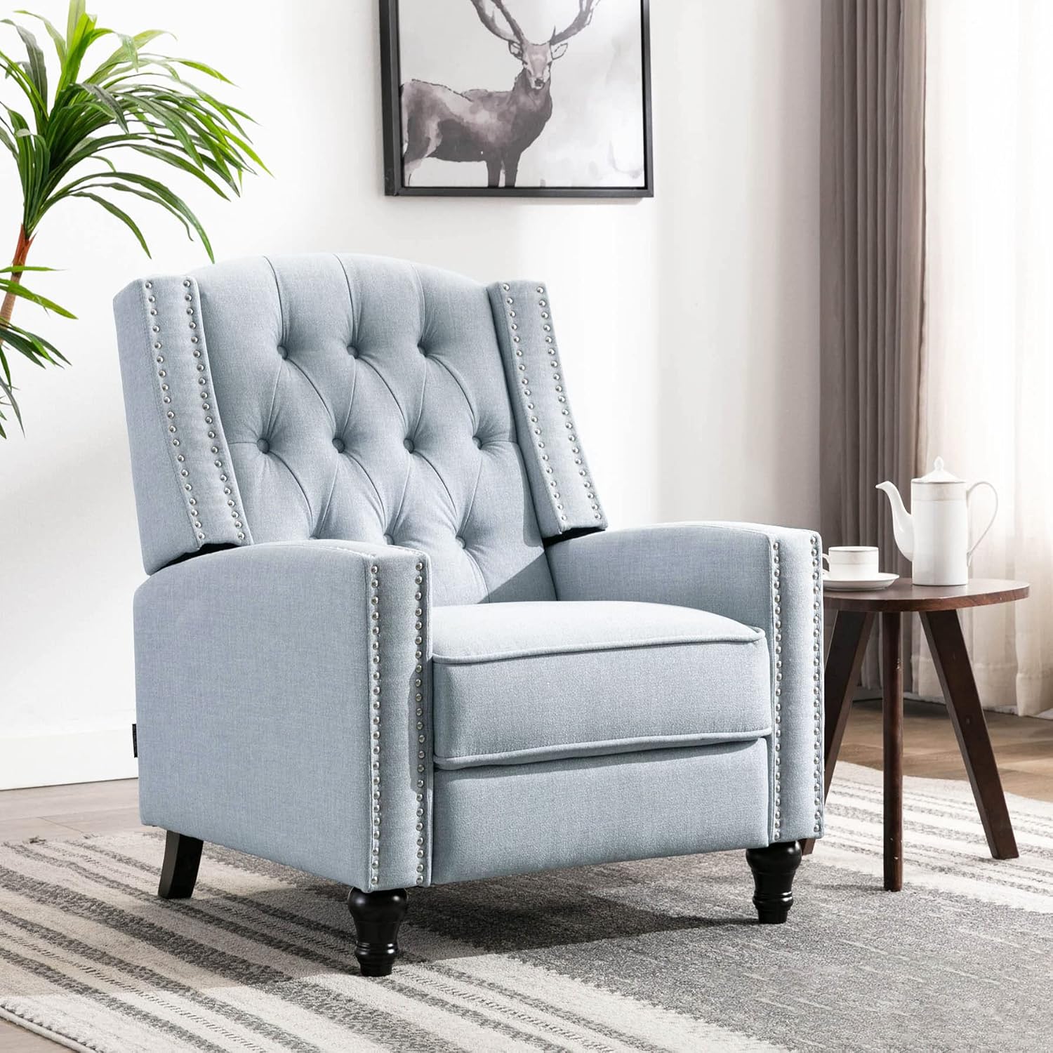 Altrobene Fabric Push Back Lazy Recliner Chair Modern Accent Recliner Chair, Comfy Reading Adult Armchair for Living Room, Bedroom, Office, Caribbean Blue