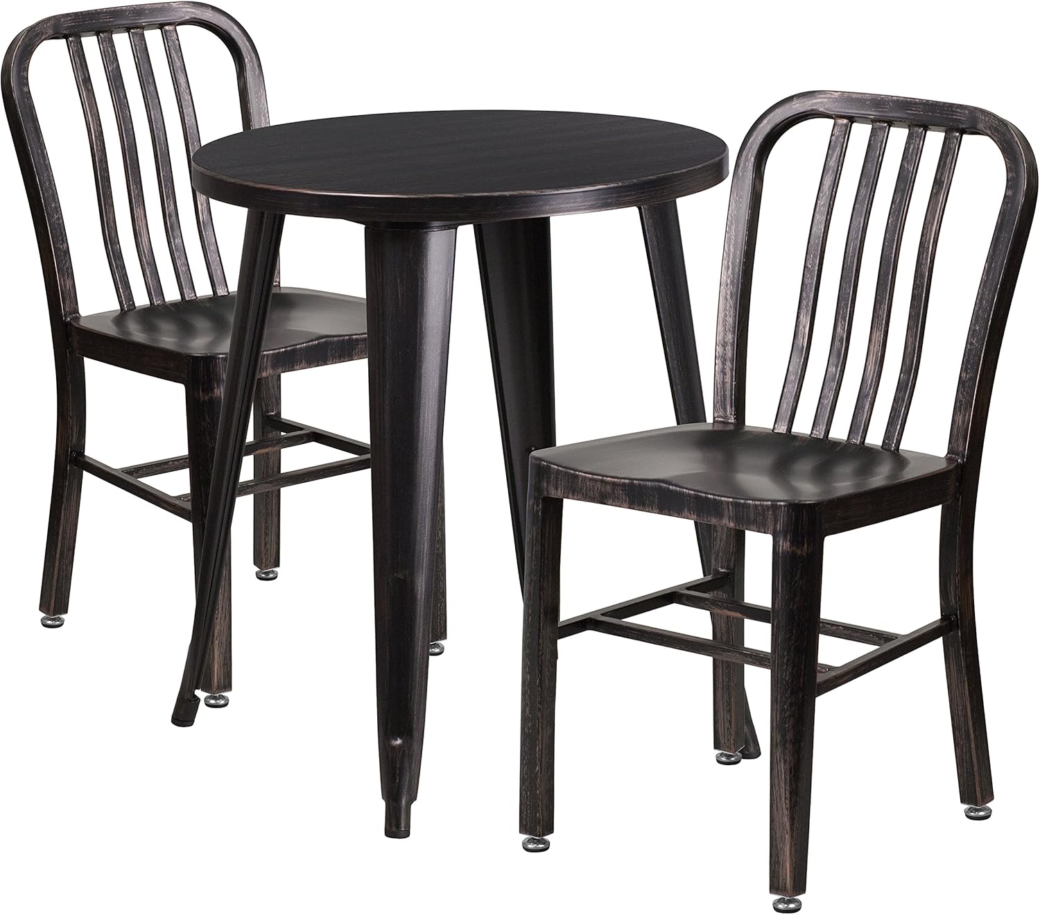 Flash Furniture 24'' Round Black-Antique Gold Metal Indoor-Outdoor Table Set with 2 Vertical Slat Back Chairs