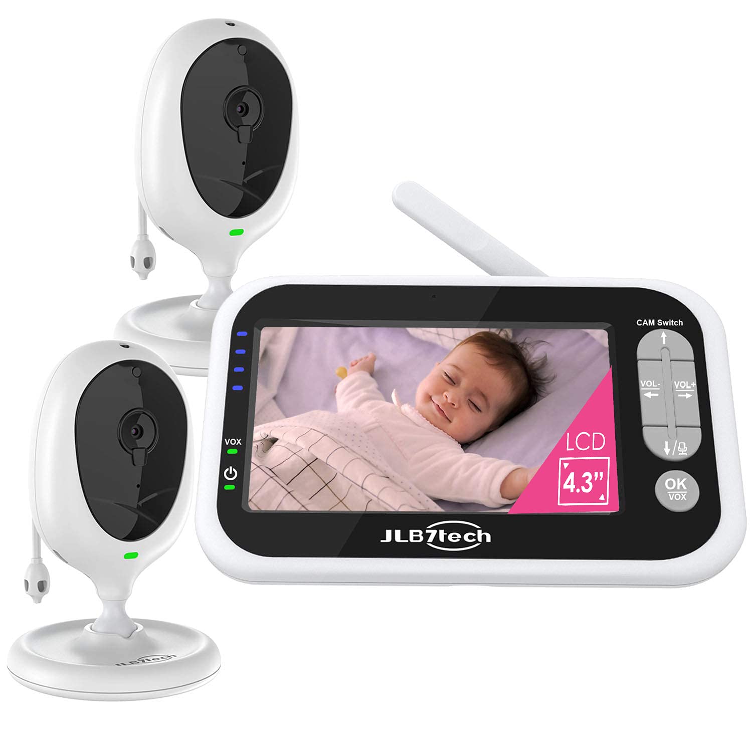 JLB7tech Video Baby Monitor with 2 Digital Cameras,4.3