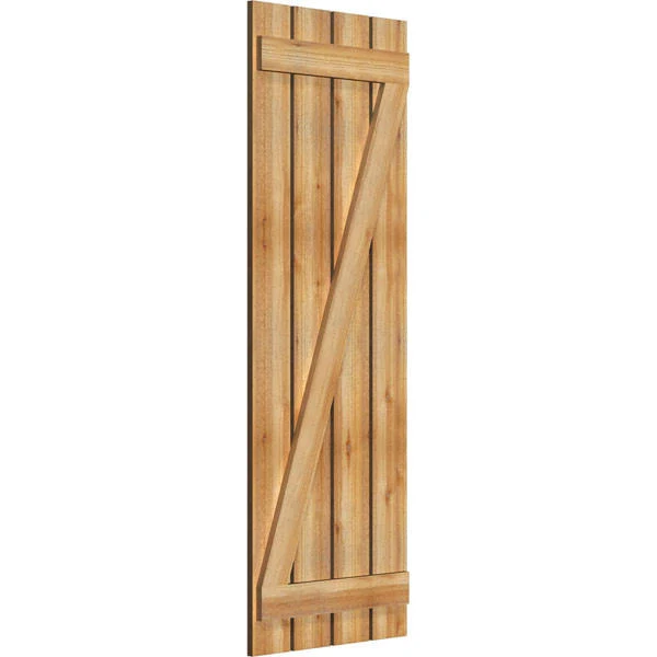23x22W x 65x22H TimberCraft Four 5 3/8x22 Boards Spaced Board-n-Batten Shutters w/Z-Bar, Rough Sawn Western Red Cedar (Per Pair)