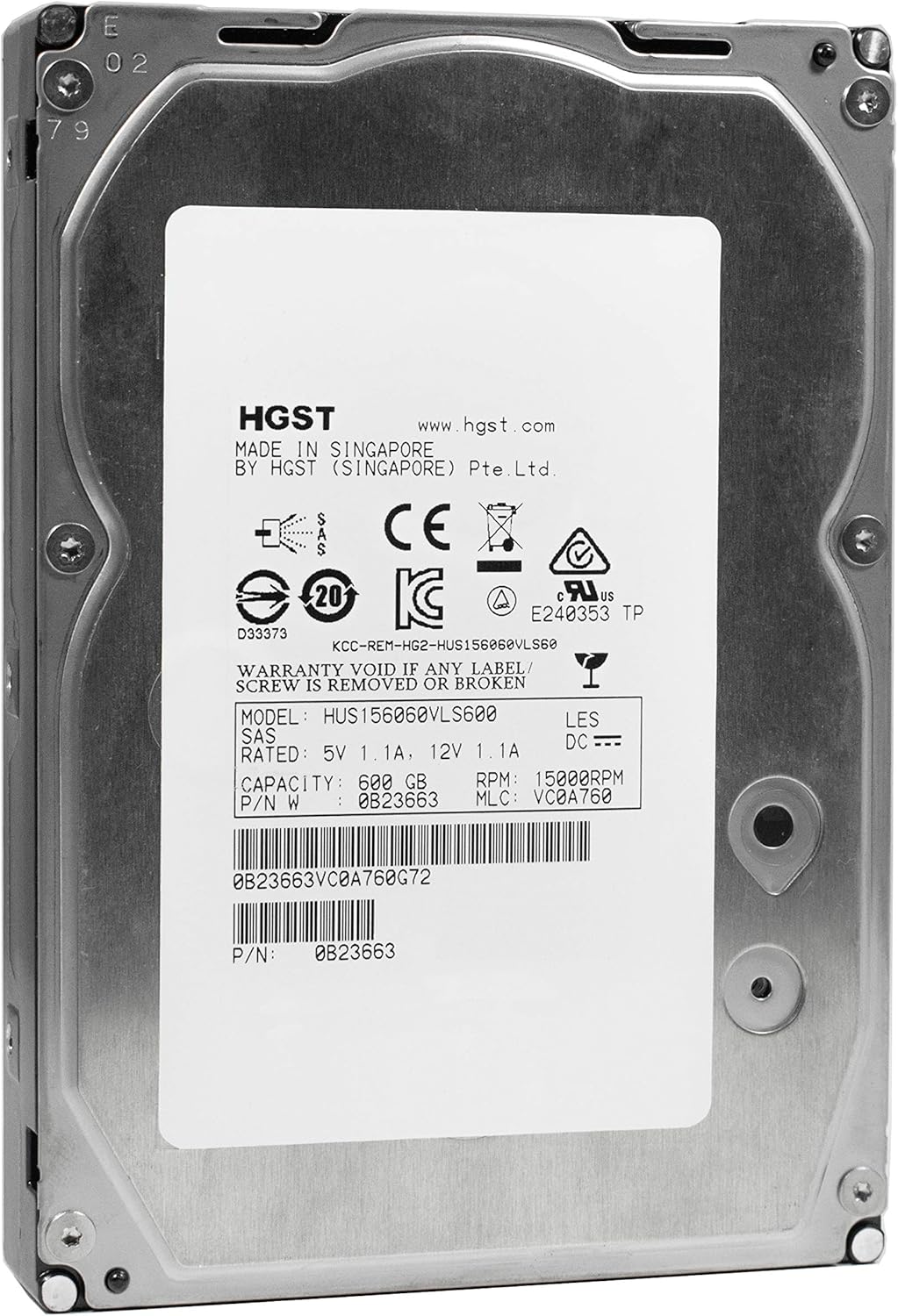 HGST Ultrastar 15K600 | HUS156060VLS600 | 0B23663 | 600GB 15K RPM SAS 6Gb/s 64MB Cache 3.5