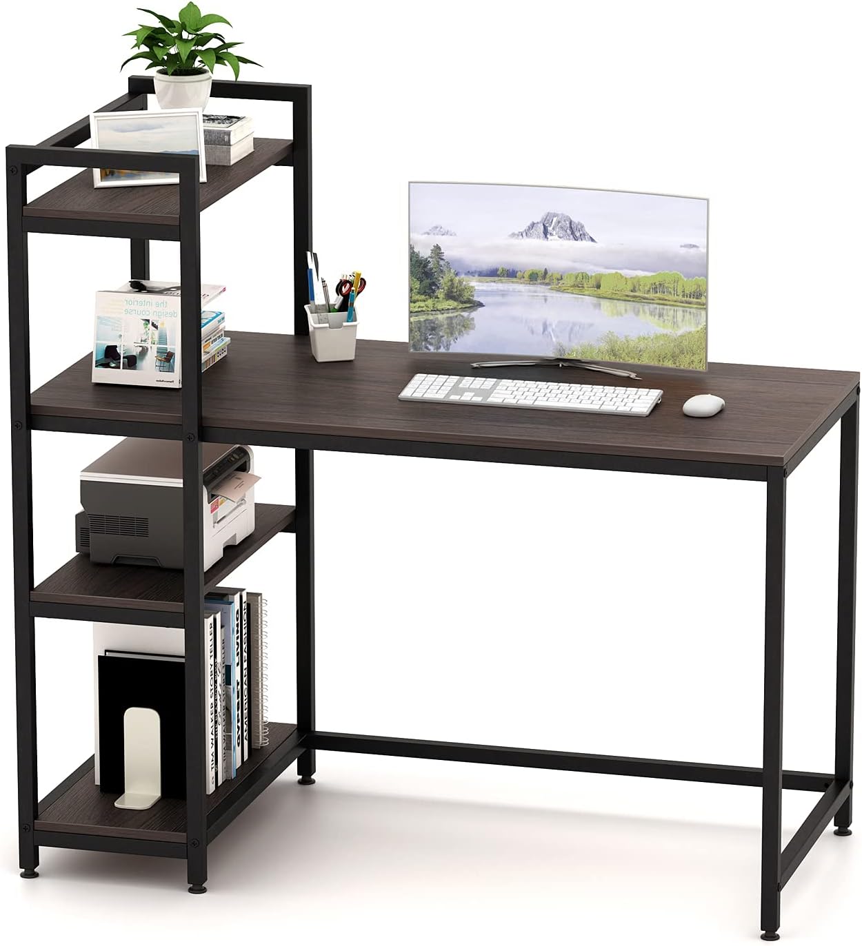 XINDACLOVER Computer Desk with Storage Shelves, 47 Inch Work Table for Home Office, Modern Simple Style Laptop Table for Bedroom Small Spaces,Study Writing Working Table (Black Oak)