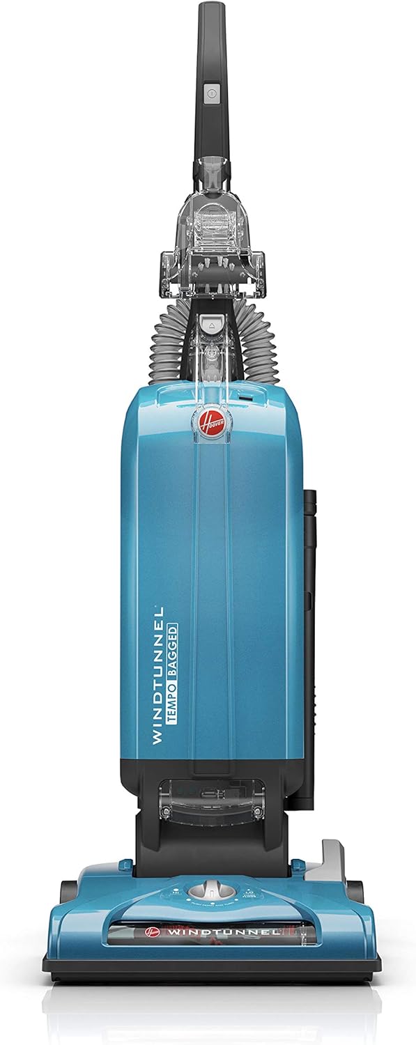 Hoover WindTunnel T-Series Tempo Bagged Upright Vacuum Cleaner with HEPA Media Filter, For Carpet and Hard Floor, UH30301, Blue
