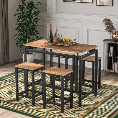 Amrit 5 - Piece Counter Height Dining Set Ebern Designs Chair Color: Brown/Black, Table Top Color: Brown