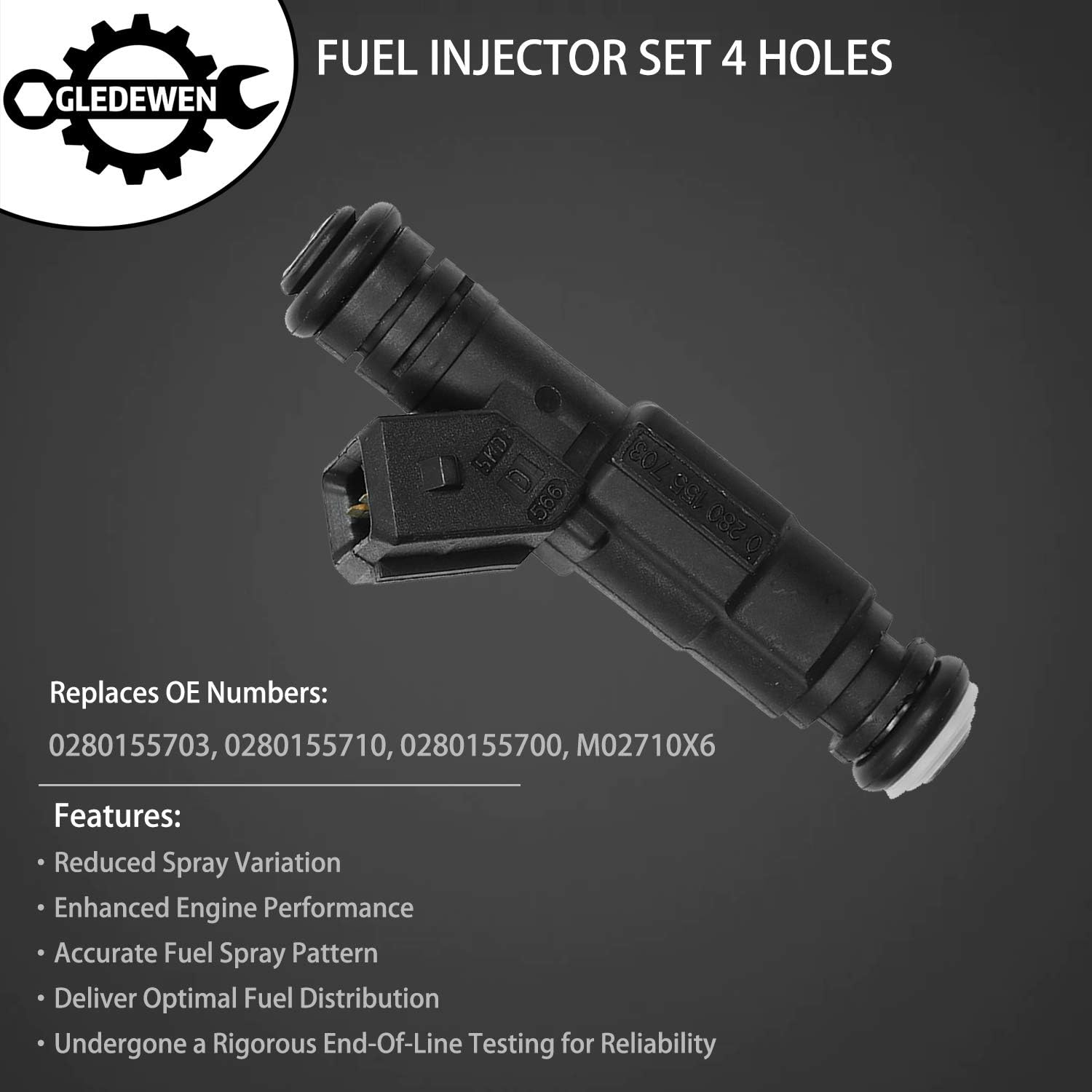 Fuel Injector 4 Holes 6Pcs | for 1987-1998 Jeep Wrangler Cherokee Grand Cherokee Comanche 4.0 | Replace# 0280155703, 0280155710, 0280155700