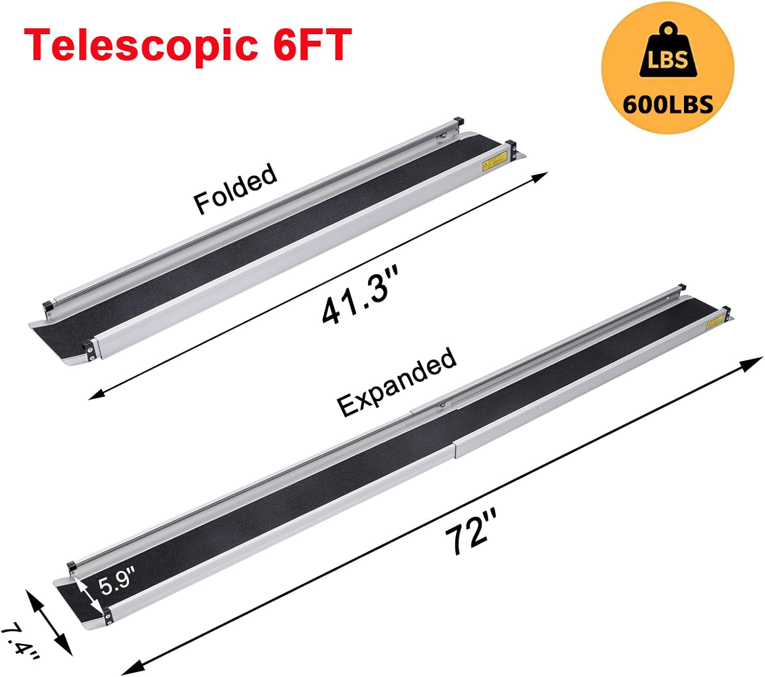 FACHNUO Aluminum Wheelchair Ramps Adjustable from 3.4' to 6', Telescopic Non- Skid Ramp for Home, Stairs, Curb, Entryway with Portable Storage Bag