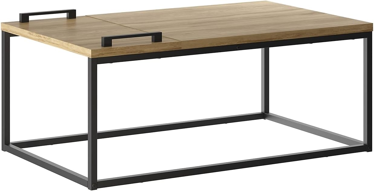 Casabianca Furniture Noa Cocktail Table in Oak Melamine with Black Painted Metal Frame and Removable Tray.