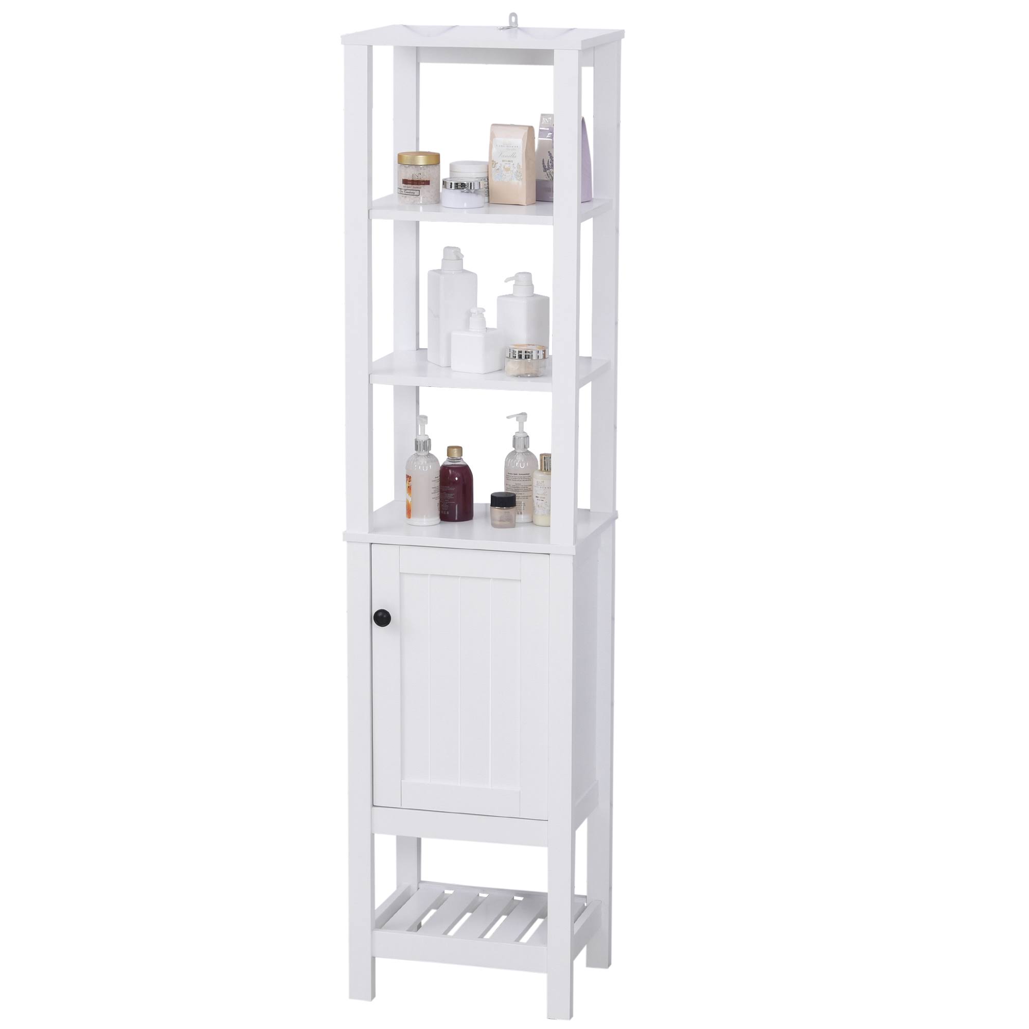 HOMCOM Freestanding Bathroom Tall Storage Cabinet Organizer Tower with Shelves u0026 Compact Design White