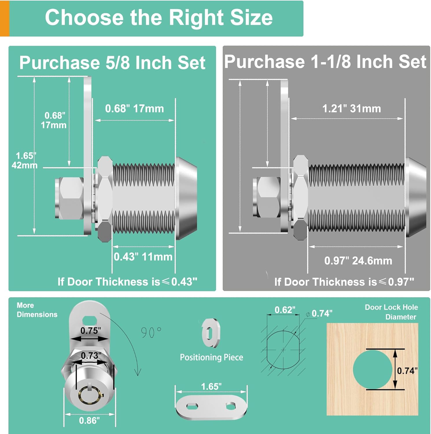 6 Pack Upgraded Cam Lock RV Storage Locks, Keyed Alike 5/8 Inch Cabinet Locks for RV Storage Door Tool Box Drawers, Secure Door Files and Drawers Locks, Zinc Alloy Pack of 2