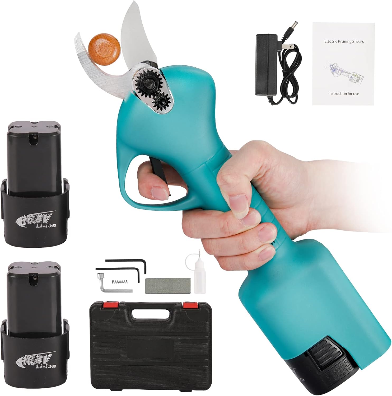 Anbull Electric Pruning Shears, Cordless Pruner with 2Pcs Backup Rechargeable Lithium Battery Powered Tree Branch Pruner for Gardening , 1.26 Inch Cutting Diameter Electric Shear (Green)