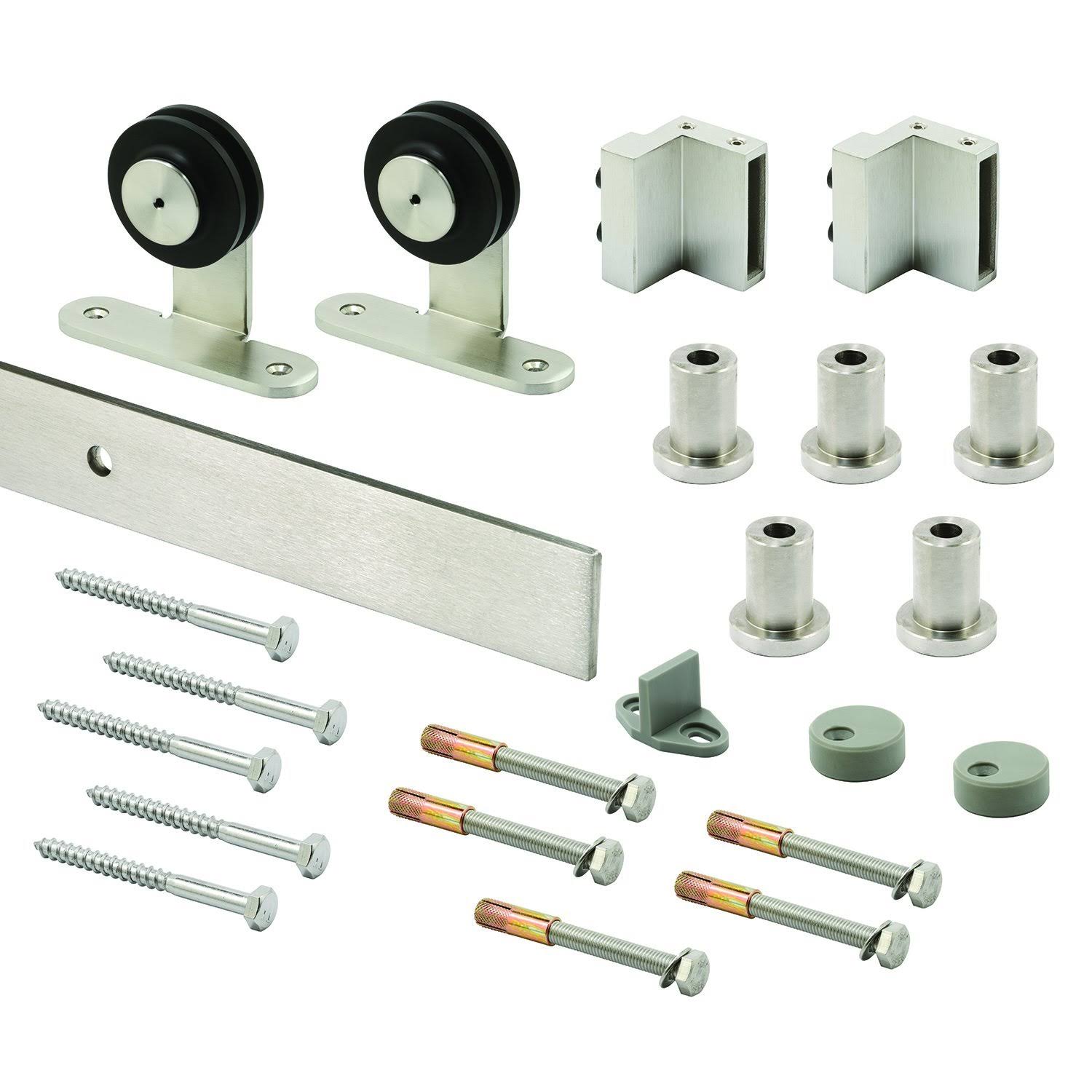 Barn Door Hardware Kit, Top Mount, Straight Brackets, Brushed Stainless N 7556