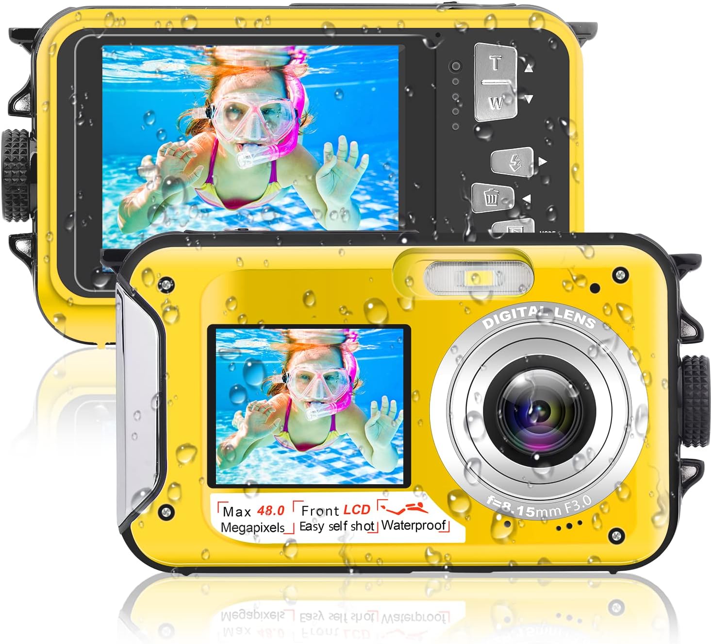 Waterproof Camera 48MP Image 10FT Underwater Camera 2.7K Video Waterproof Digital Camera Underwater Video Camera for Snorkeling,Vacation（Blue） Pack of 2