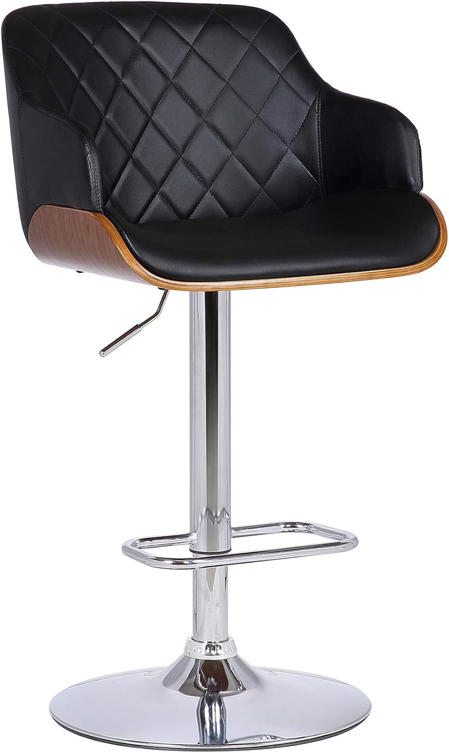 Armen Living Toby Faux Leather Swivel Barstool, Adjustable, Gray and Black