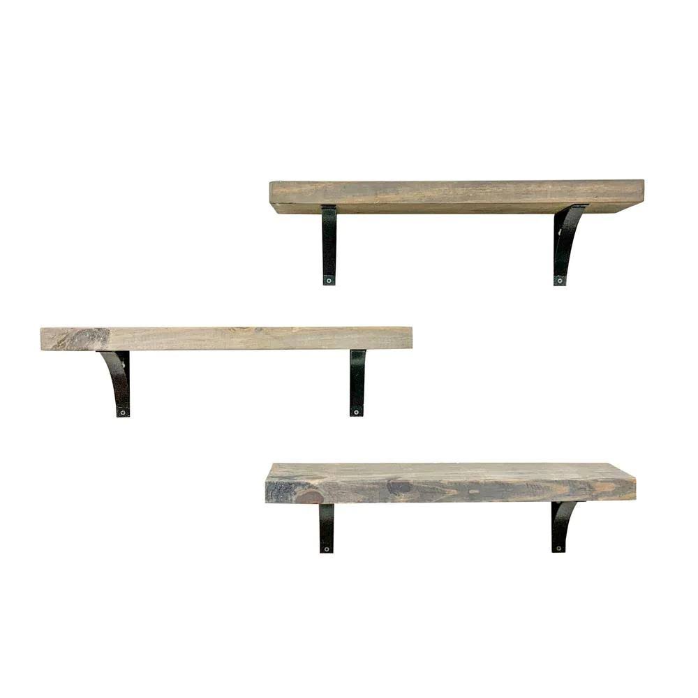 Del Hutson Designs 24 in. Gray Industrial Grace Simple Shelves (Set of 3)