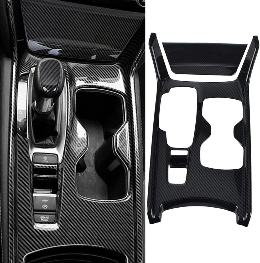 NICECNC Interior Gear Shift Box Water Cup Holder Panel Cover Trim ABS Carbon Fiber Style Compatible with Honda Accord 2018
