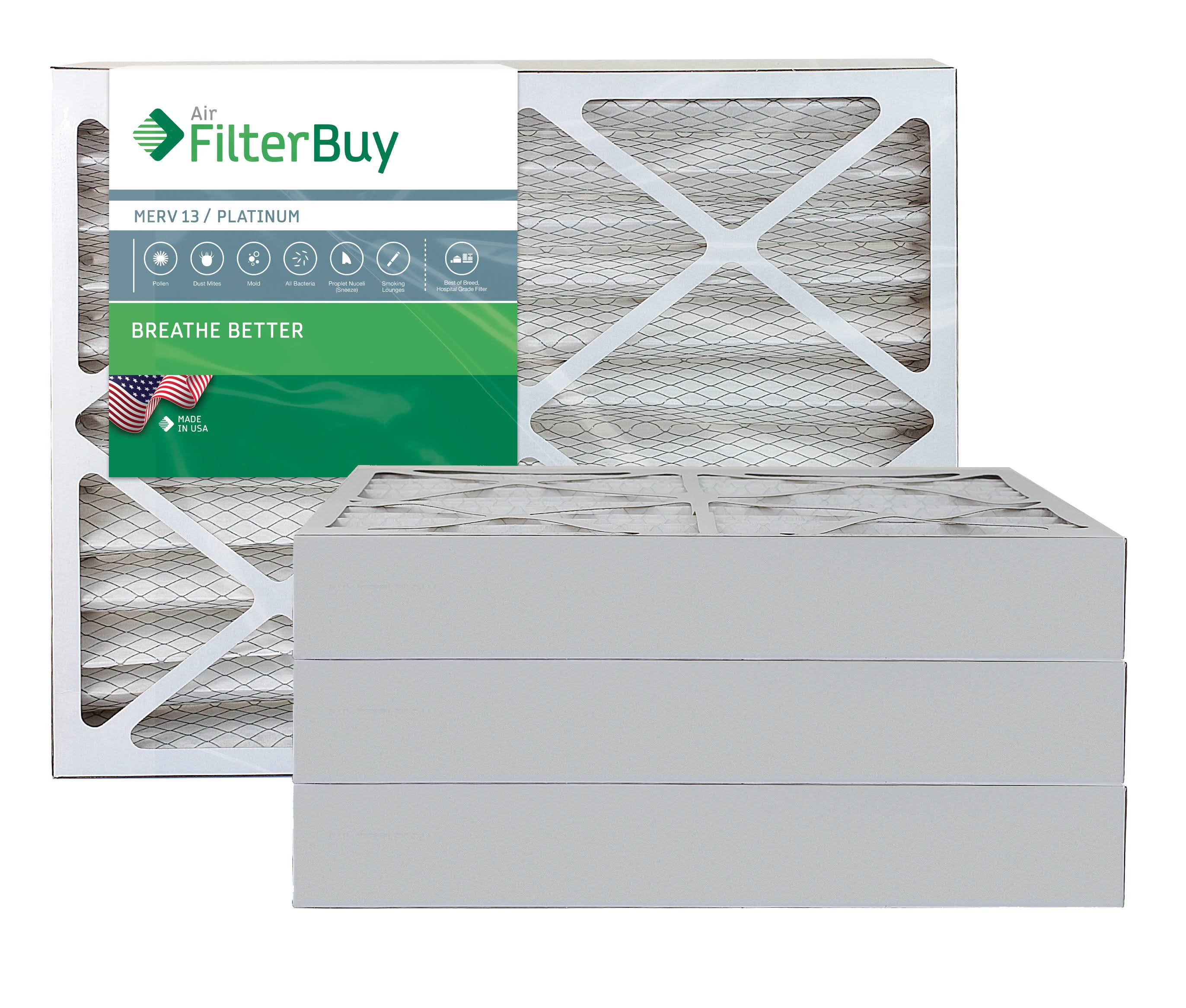 AFB Platinum MERV 13 10x30x4 Pleated AC Furnace Air Filter. Pack of 4 Filters. 100% produced in The USA.