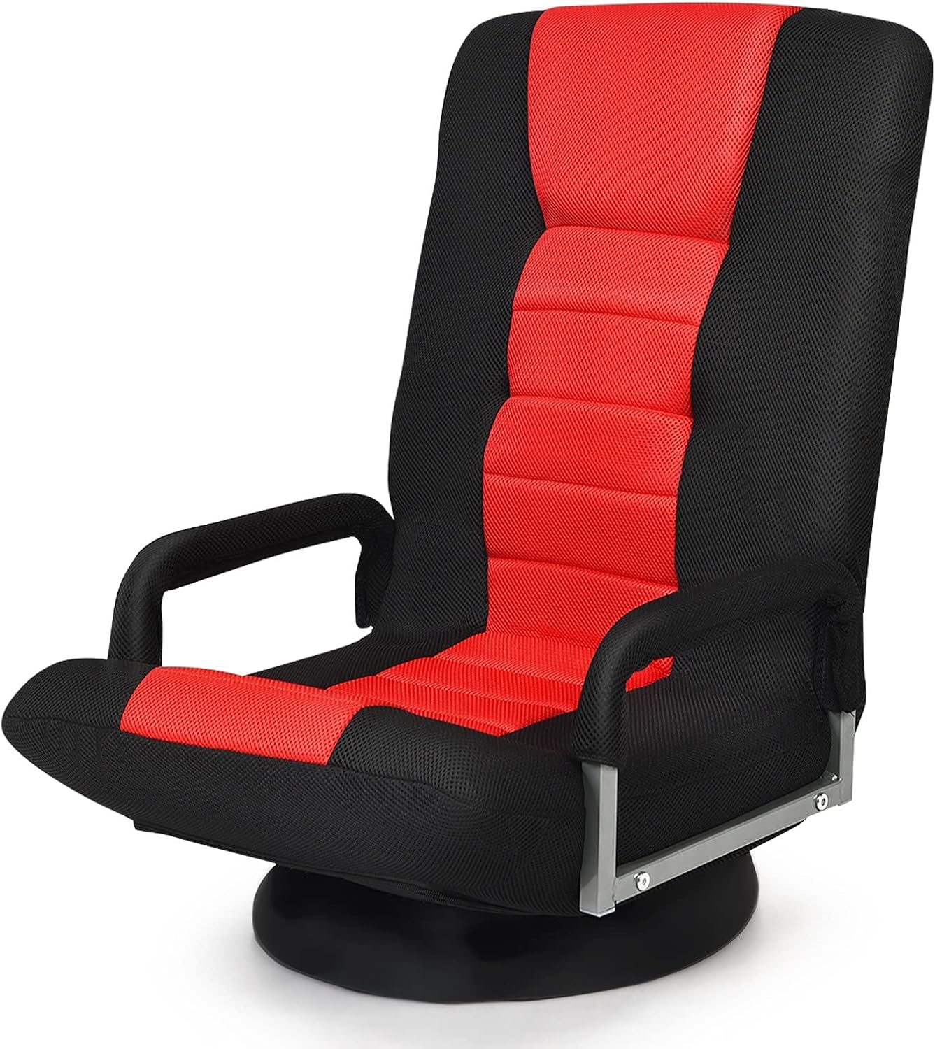 ERGOMASTER 360 Degree Swivel Video Gaming Floor Chair w/Armrests, Adjustable 6-Position Folding Floor Chair, Padded Backrest for Game, Reading, Floor Sofa Lounger Chairs (Black/Red)