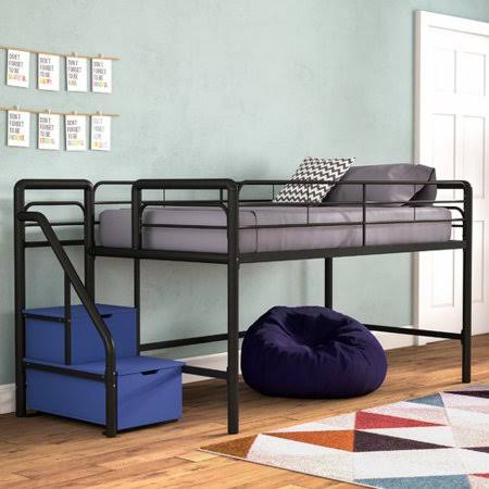 Zoomie Kids Bewley Junior Twin Loft Bed with Storage Bed Frame Color: Black/Blue