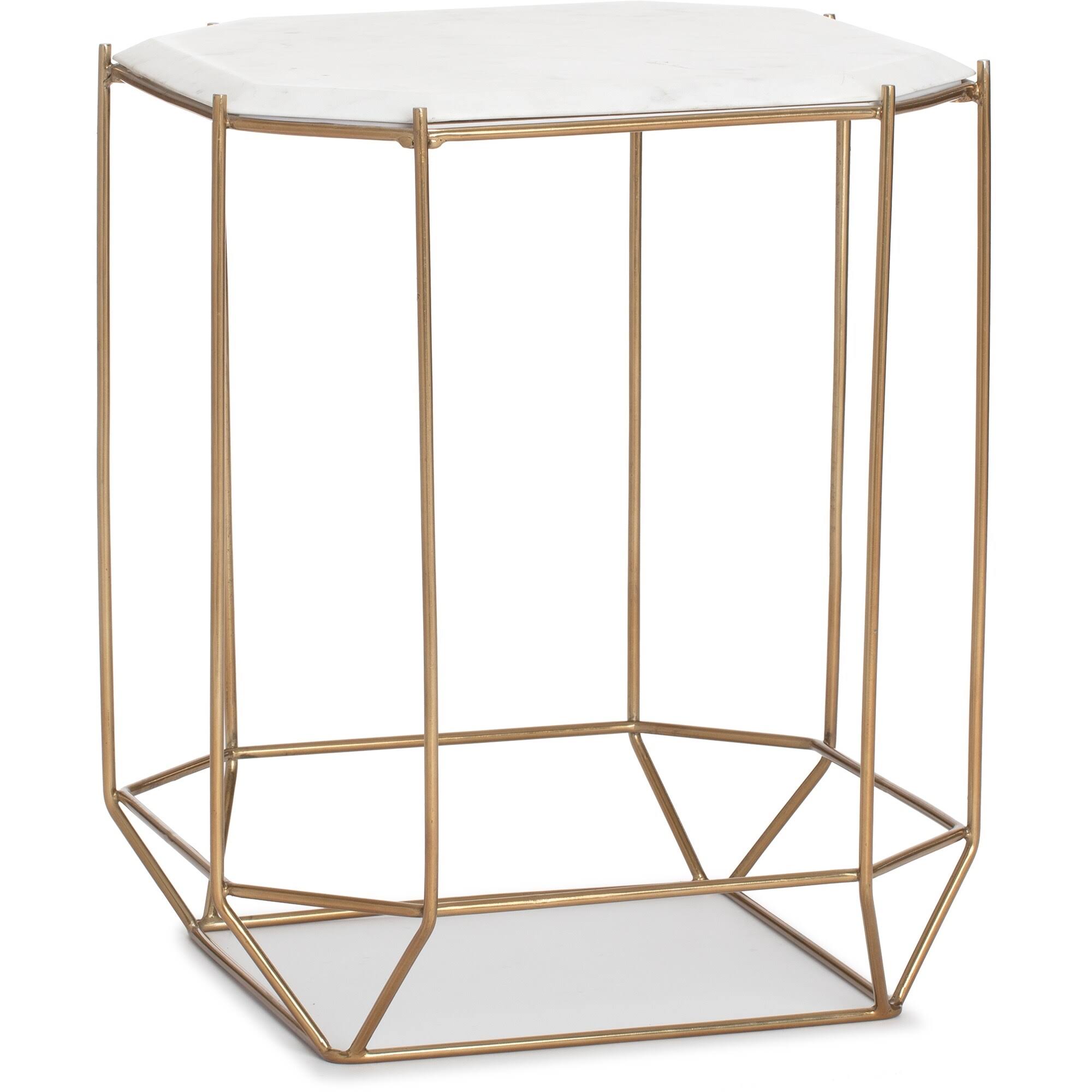 Finch Colton Solid Marble Top Accent Table with Gold Metal Base White Gold