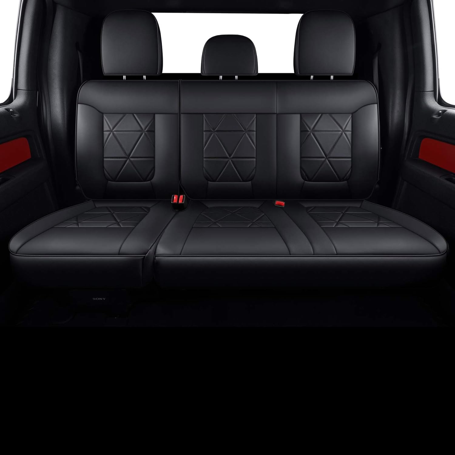 LUCKYMAN CLUB Custom Seat Covers Fit for 2015-2020 F150 Crew Cab, 2017-2020 F250 F350 F450 Superduty Crew Cab with Faux Leather (F1-Black)