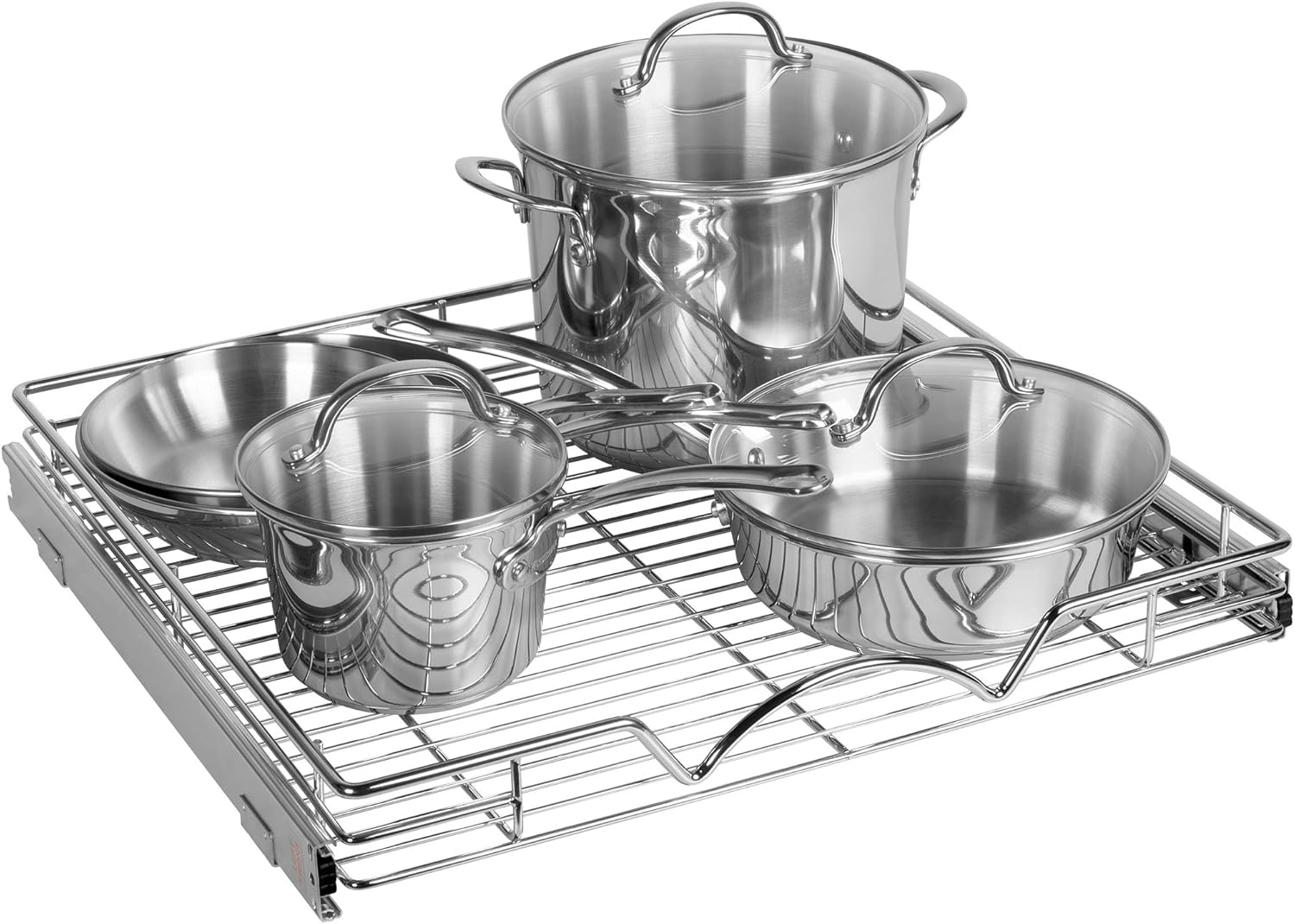 Pull Out Drawer Cabinet Organizer, Heavy Duty-with 5 Year Limited Warranty- Slide Out Kitchen Cabinet Storage Shelves for cabinet -22”W x 21”D - Requires At Least a 23” Cabinet Opening, Chrome Finish Pack of 2