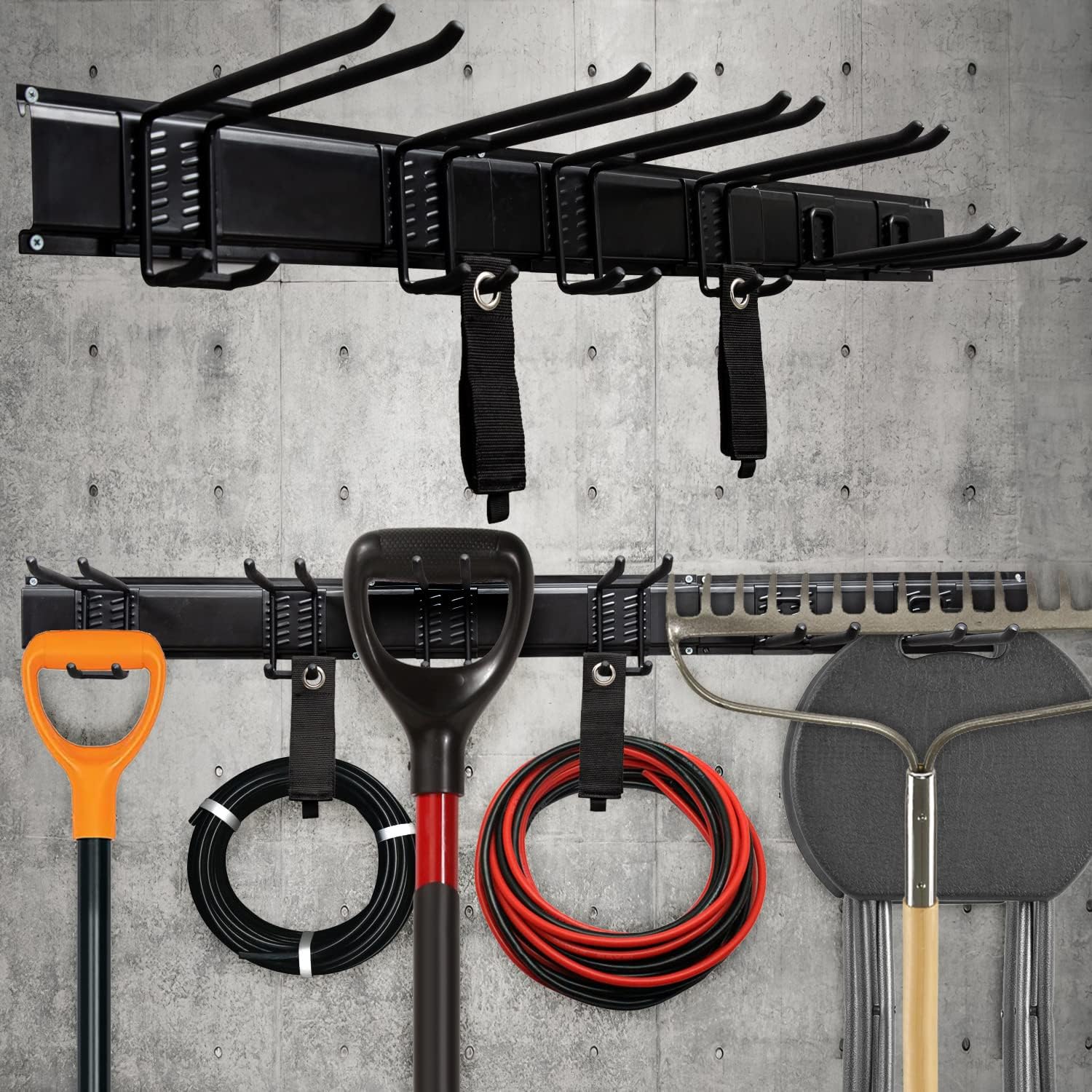 Heavy Duty Tool Storage Rack,Strengthen Garage Tool Organizer Wall Mount,Steel Garage Storage System,Steel Garage Storage System with Wall Hooks and Hanger,Shovel Holder Wall Mount For Shovel Holder