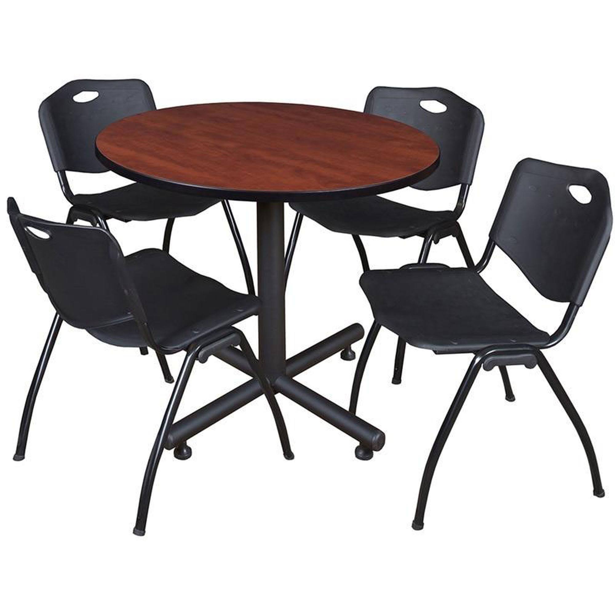 Regency Kobe 42x22 Round Breakroom Table- Cherry u0026 4 &M& Stack Chairs- Black