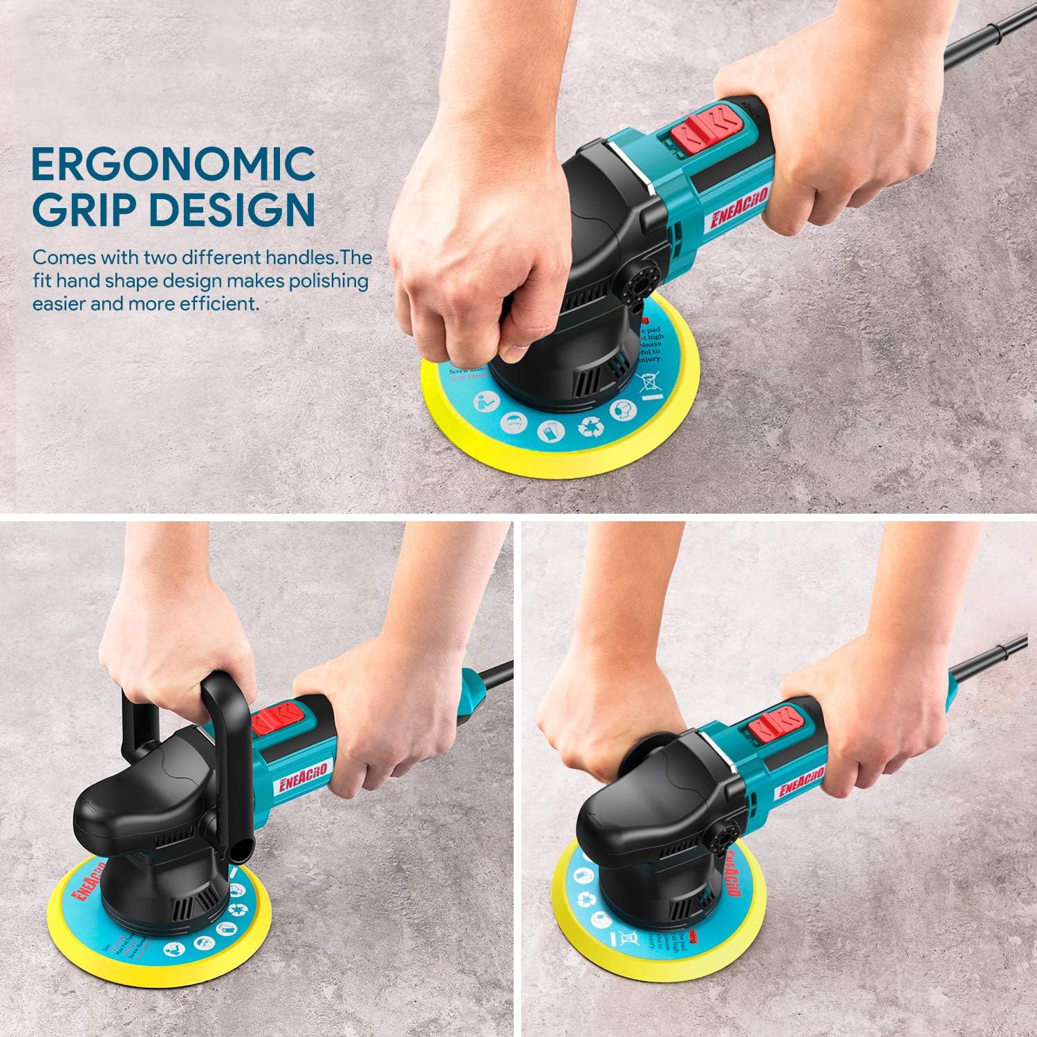 ENEACRO Polisher, 6-inch Dual-Action Random Orbit Car Buffer Polisher, 6-Level Variable Speed 2000-6400RPM, 4 Foam Pads Ideal for Boat,Car Polishing, Waxing and Home Appliance Pack of 2