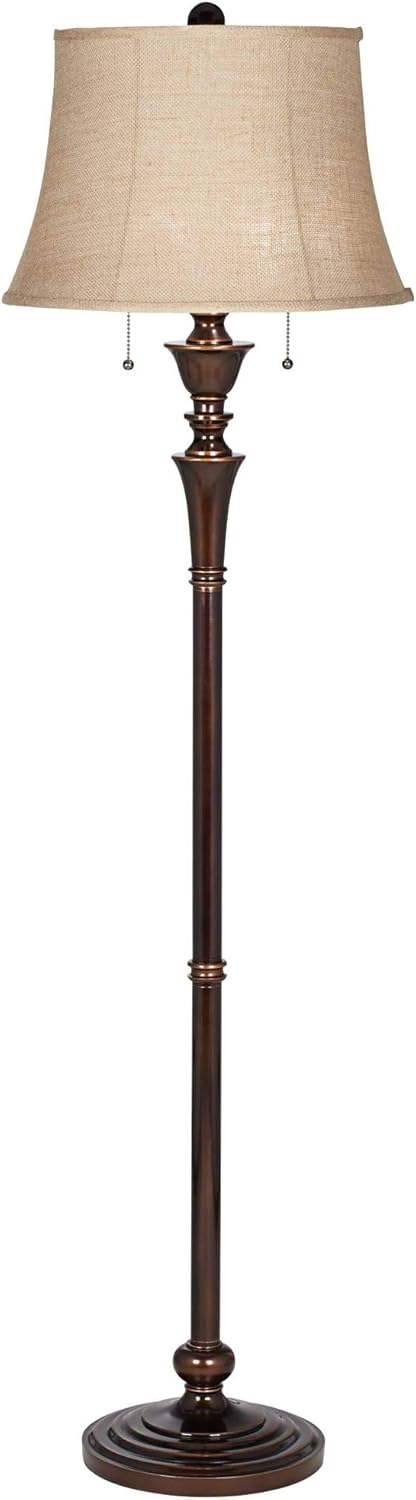 Brooke Traditional Tall Standing Floor Lamp Rich Bronze with Copper Accents Burlap Modified Bell Shade Decor for Living Room Reading House Bedroom Home Office - Regency Hill
