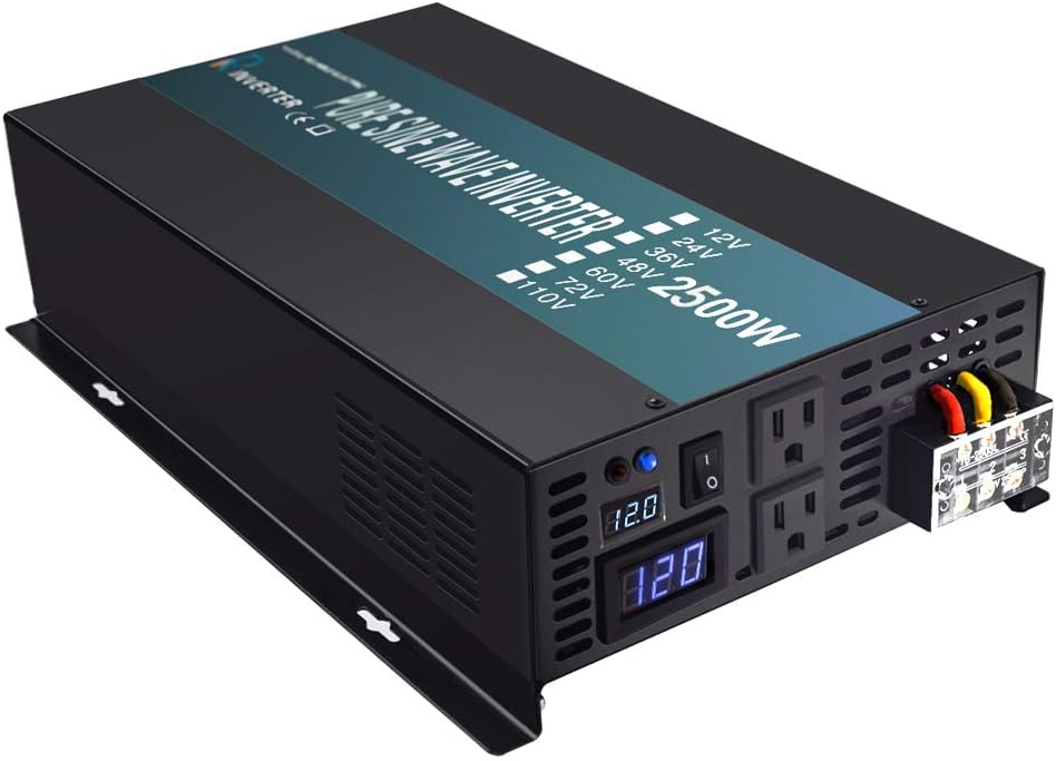 WZRELB 2500 watt 12V Pure Sine Wave Inverter, Automotive Car Power Inverter,Dual 120V AC outlets, DC to AC,Best Back Up Power Supply for RV,Home,Office