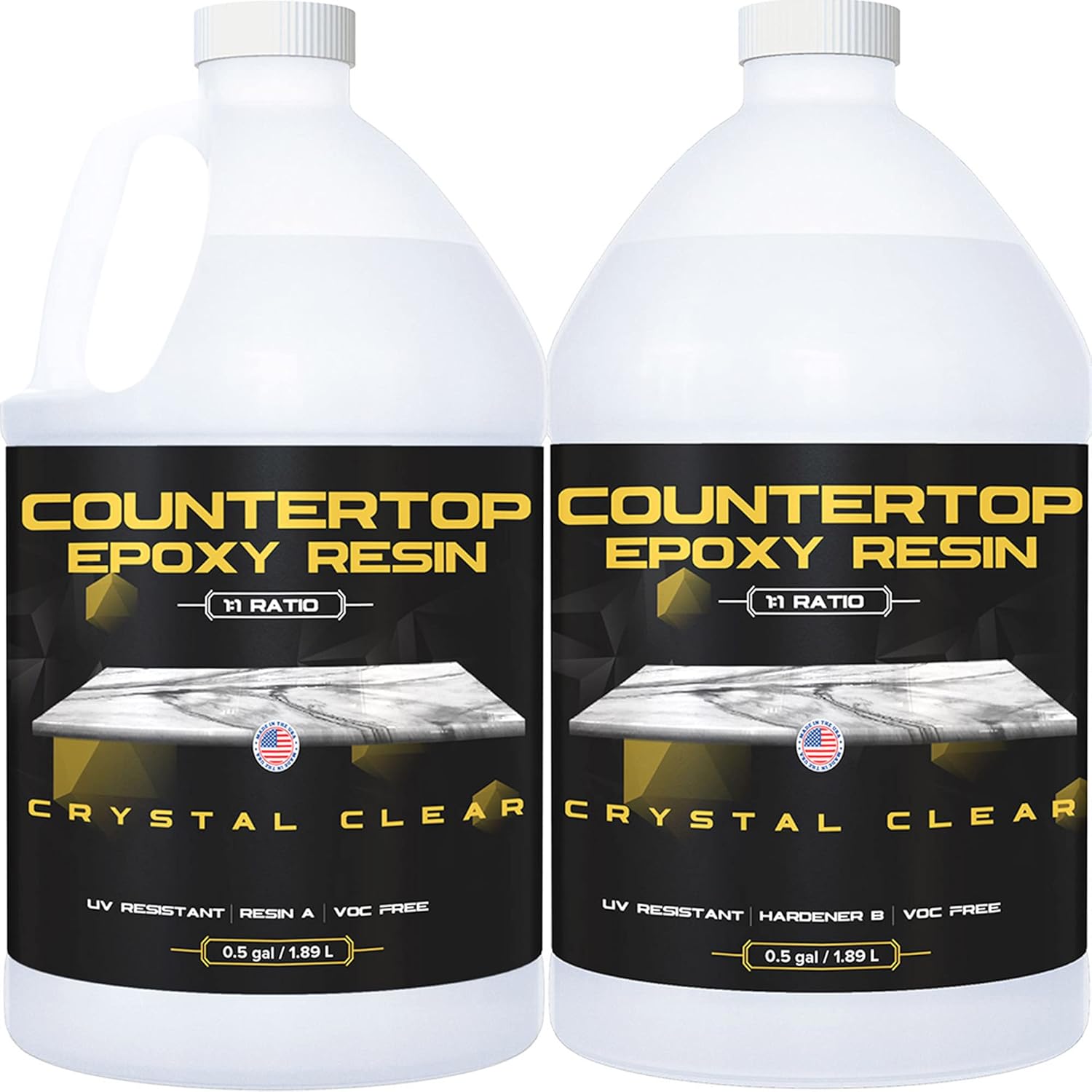 Epoxy Resin for Countertop - 1 Gallon Kit - UV Resistant Crystal Clear Epoxy Resin Kit - 1:1 Ratio for Clear Coating Wood, Tabletop, Bartop, Art (0.5 Gallon + 0.5 Gallon) Pack of 2